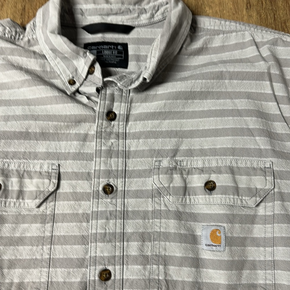 Carhartt great shape 100% cotton stripe loose fit button up pocket logo shirt - Picture 4 of 7